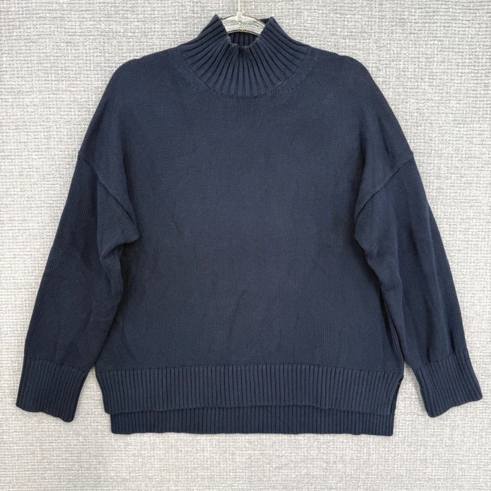 EVERLANE Navy Blue Mock Neck Cotton Sweater Men's Size S